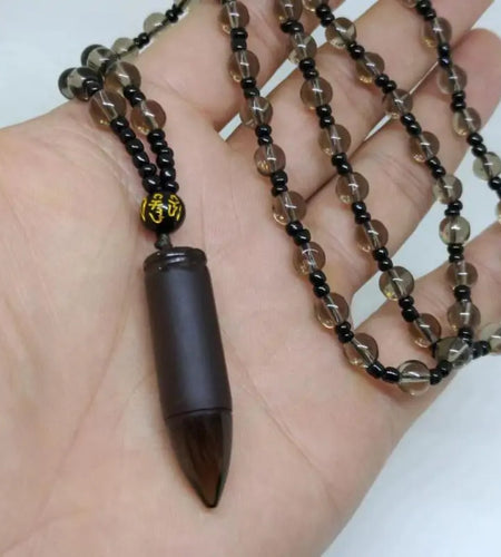 Obsidian-Bullet Pendant Necklace
